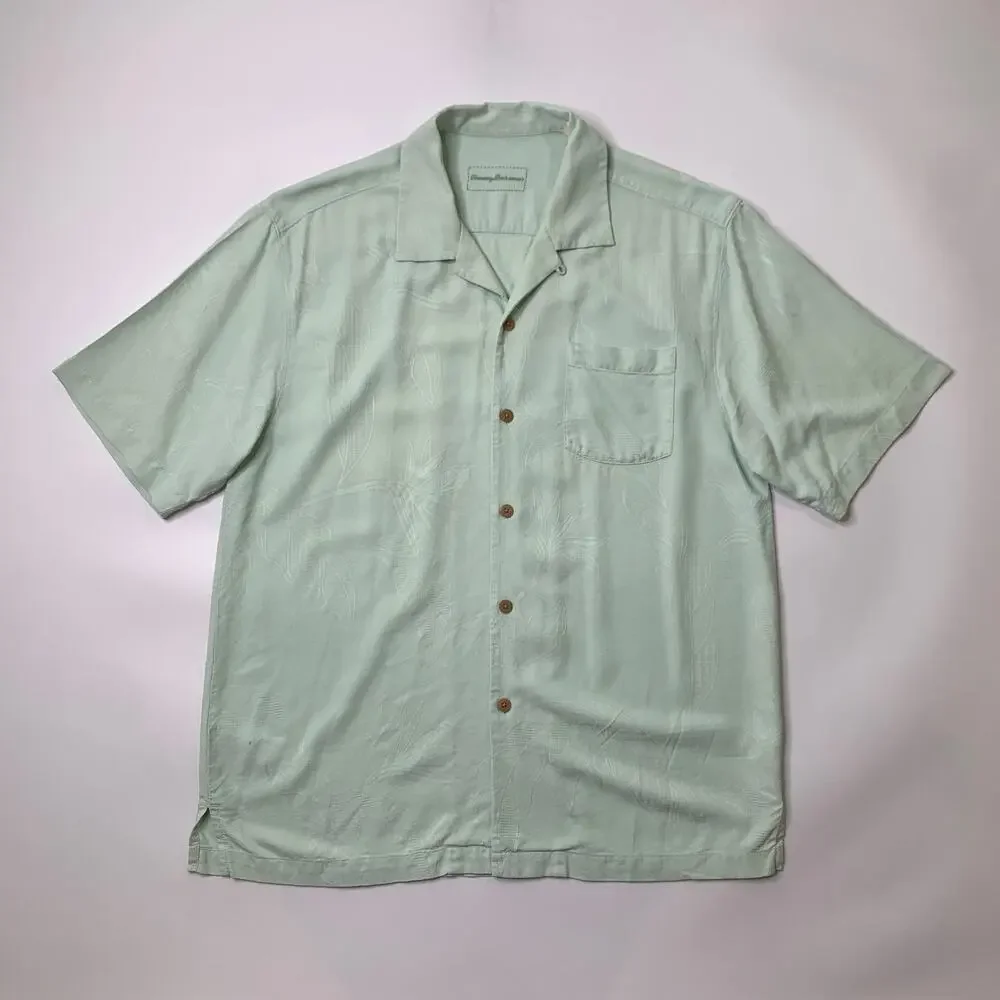 Tommy Bahama Shirt Mens L Large Mint Bedarra Garden Camp Silk Jacquard Floral